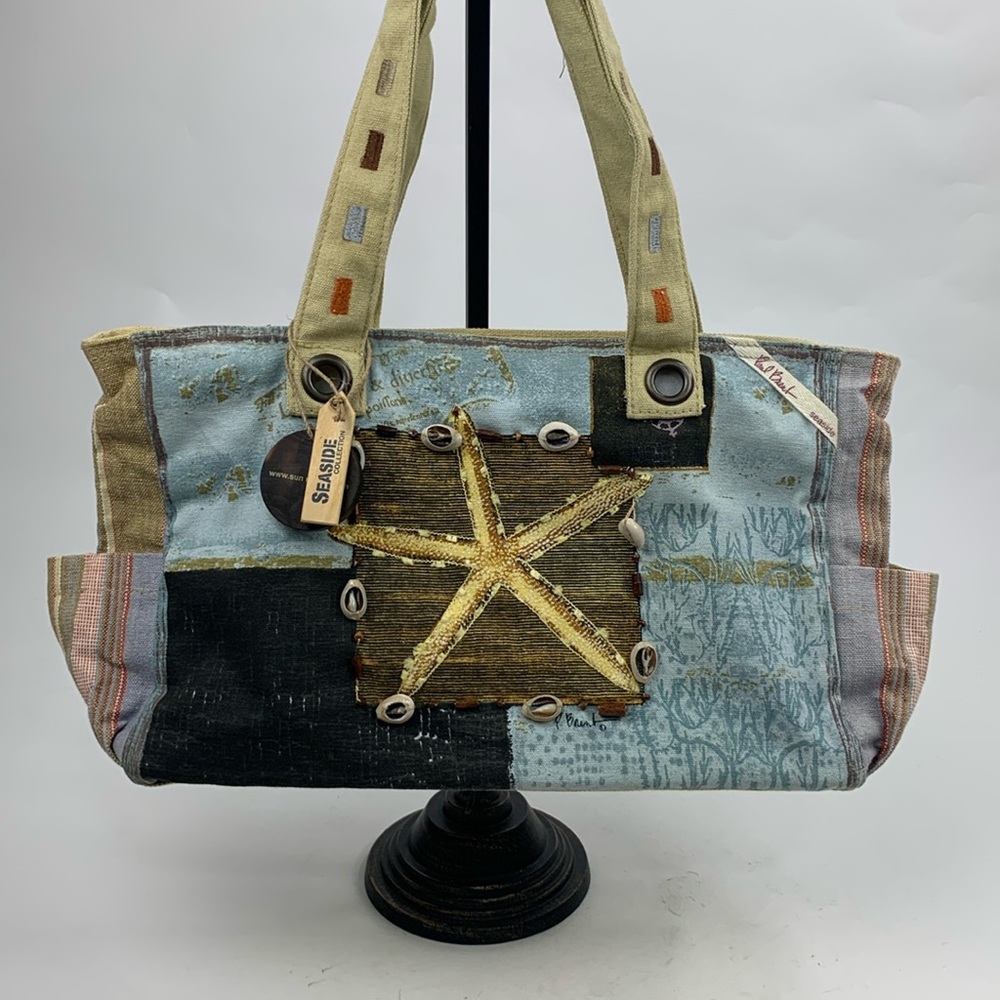 Paul Brent Seaside Collection sun n Sand Beach canvas tote bag Zip Pickets NEW